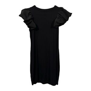 Express Black Knee-length Dress with Flutter Cap Sleeves